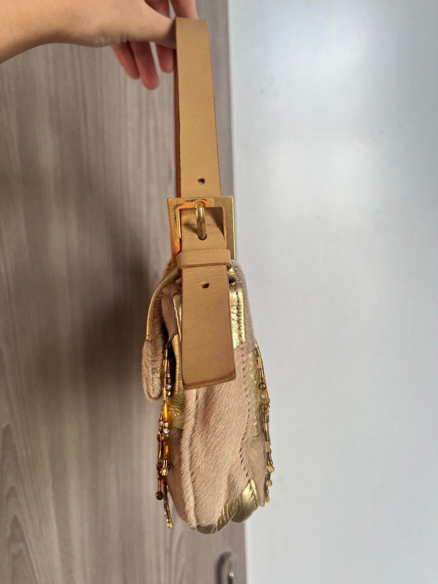 FENDI BAGUETTE GOLD BEADED YELLOW BAG