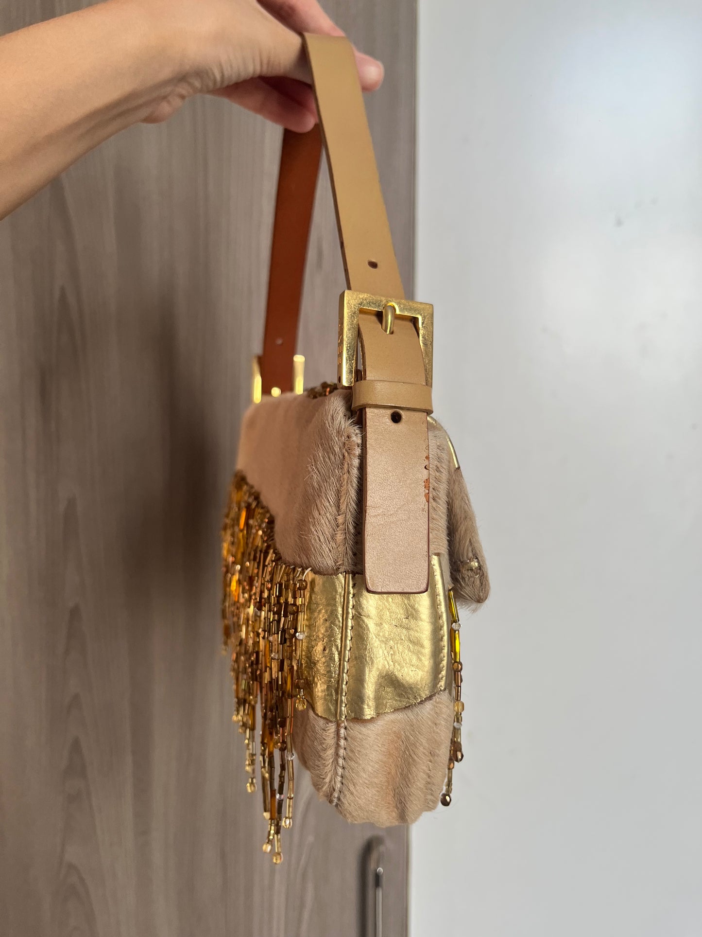 FENDI BAGUETTE GOLD BEADED YELLOW BAG