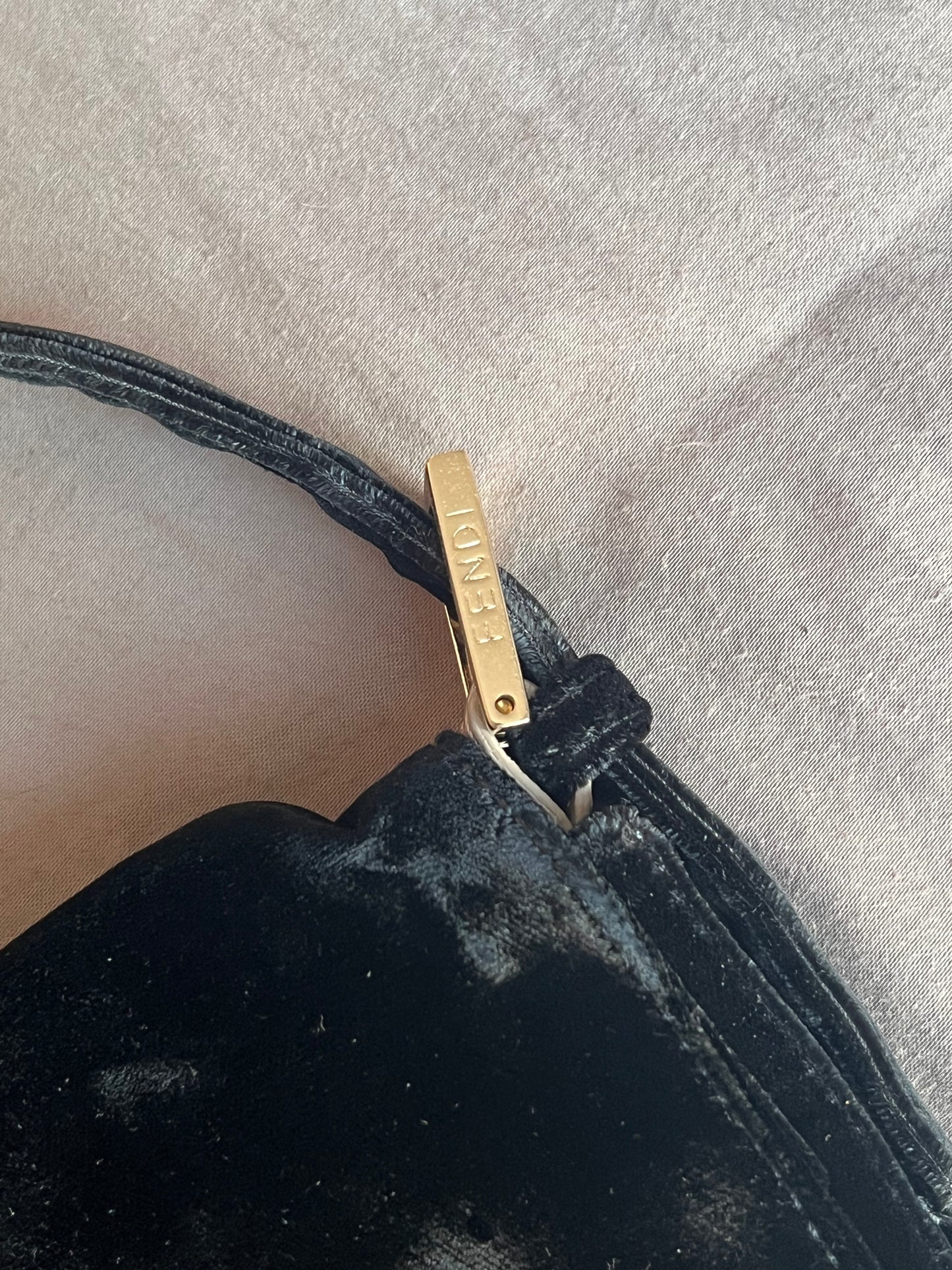 FENDI BAGUETTE BLACK VELVET FRINGE BAG