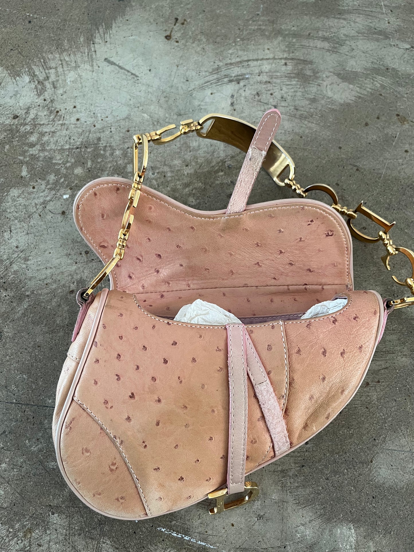 DIOR PINK OSTRICH SADDLE BAG