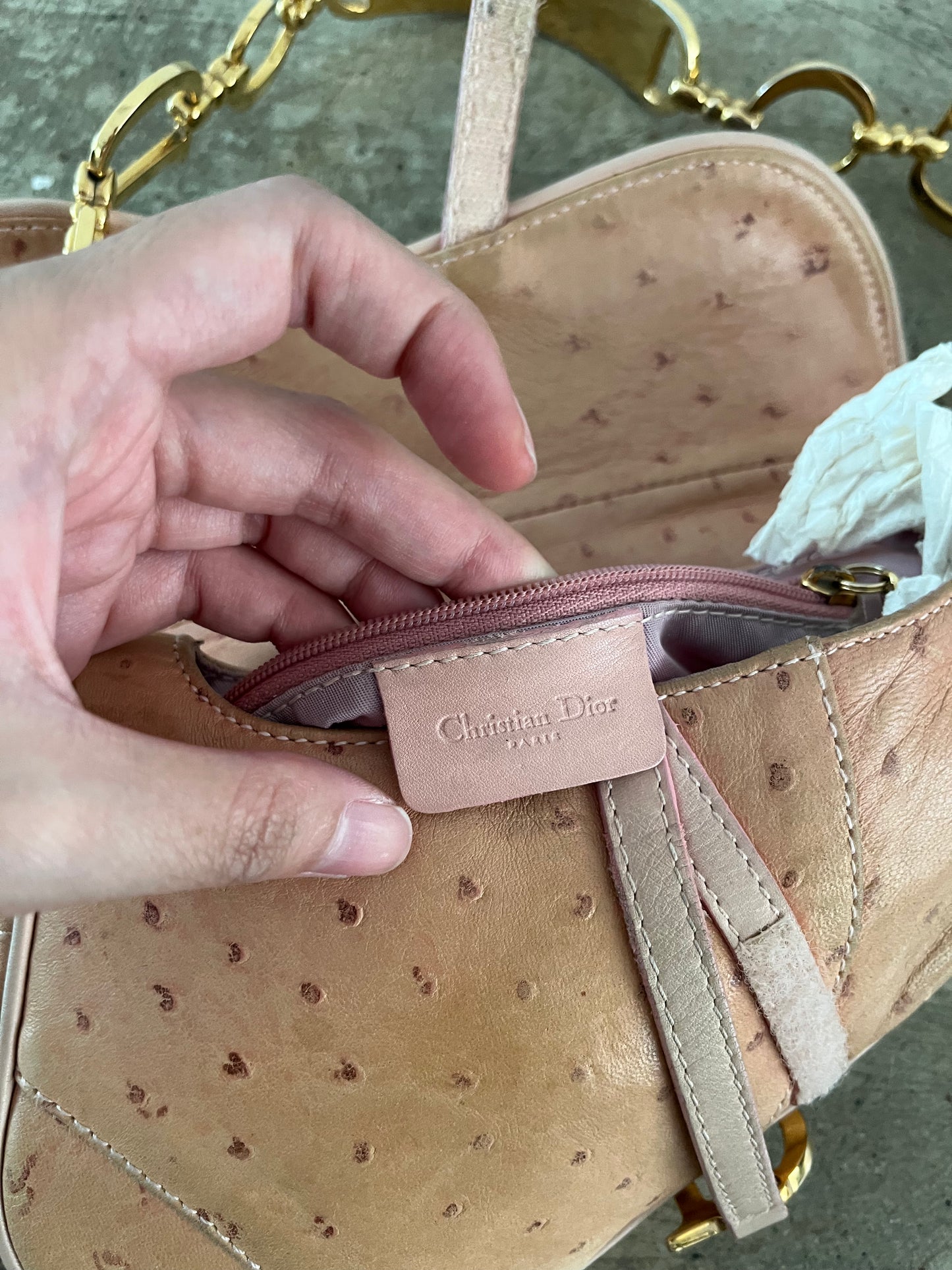 DIOR PINK OSTRICH SADDLE BAG