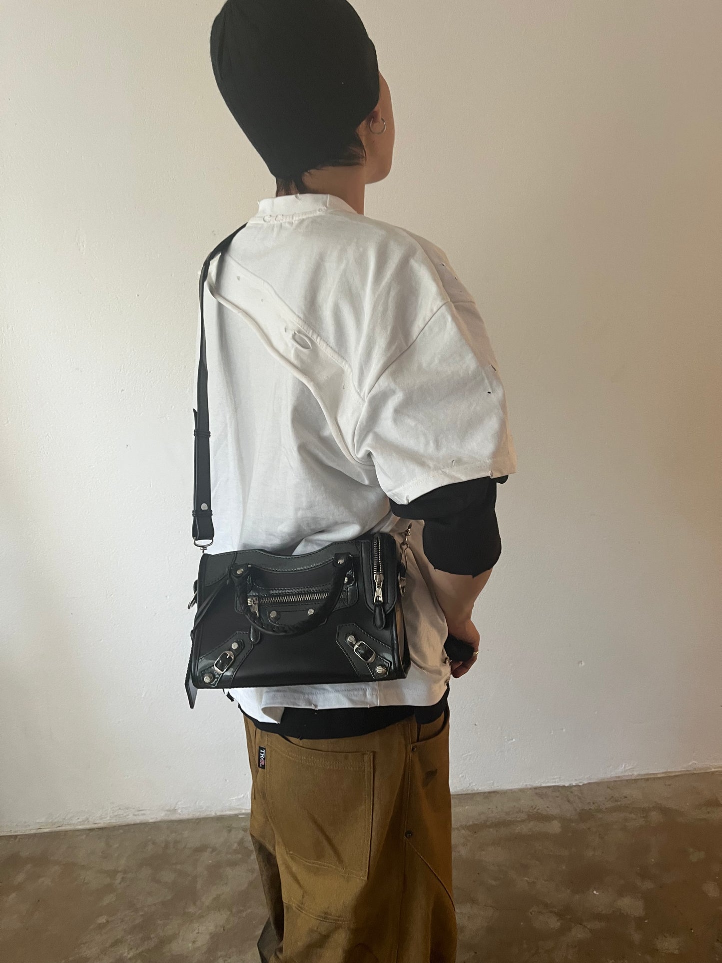 BALENCIAGA BLACK LEATHER MINI CITY BAG