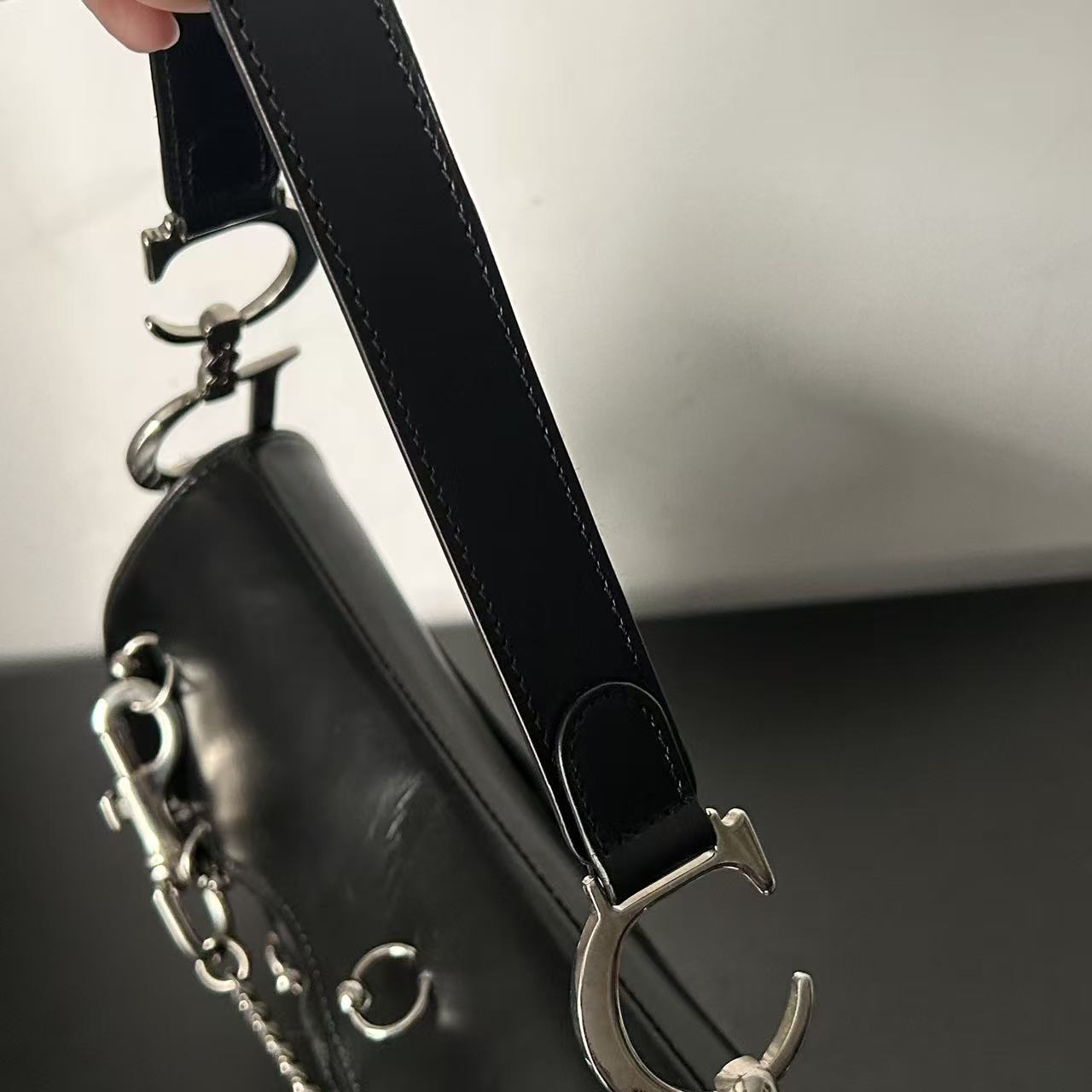 DIOR PUNK HARDCORE BLACK LEATHER SADDLE BAG