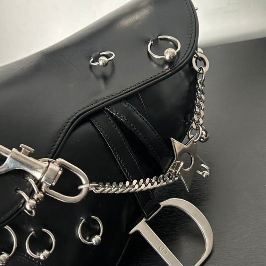 DIOR PUNK HARDCORE BLACK LEATHER SADDLE BAG