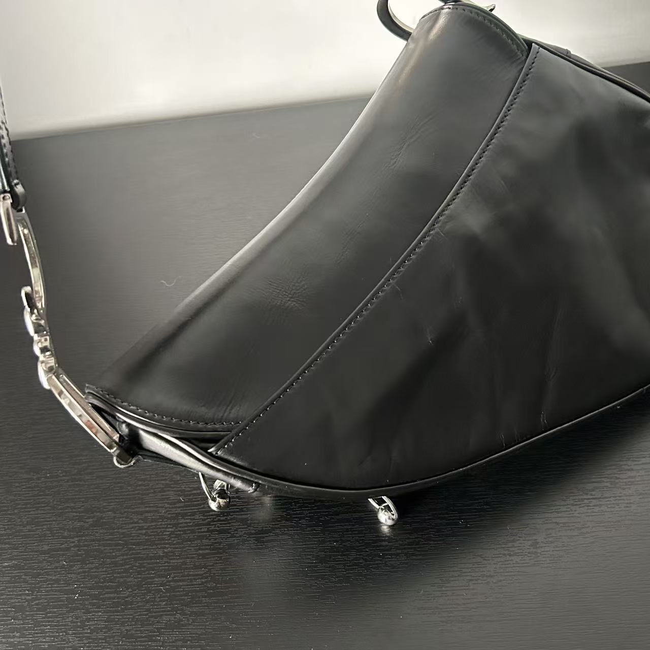 DIOR PUNK HARDCORE BLACK LEATHER SADDLE BAG