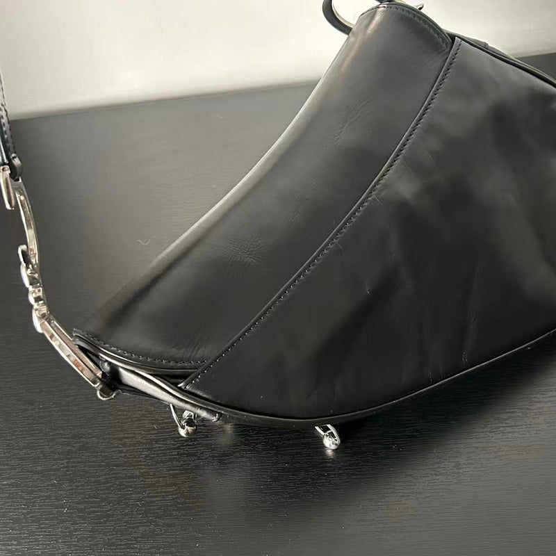 DIOR PUNK HARDCORE BLACK LEATHER SADDLE BAG