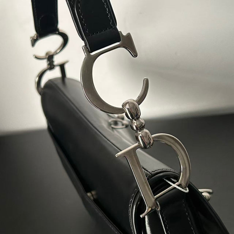 DIOR PUNK HARDCORE BLACK LEATHER SADDLE BAG