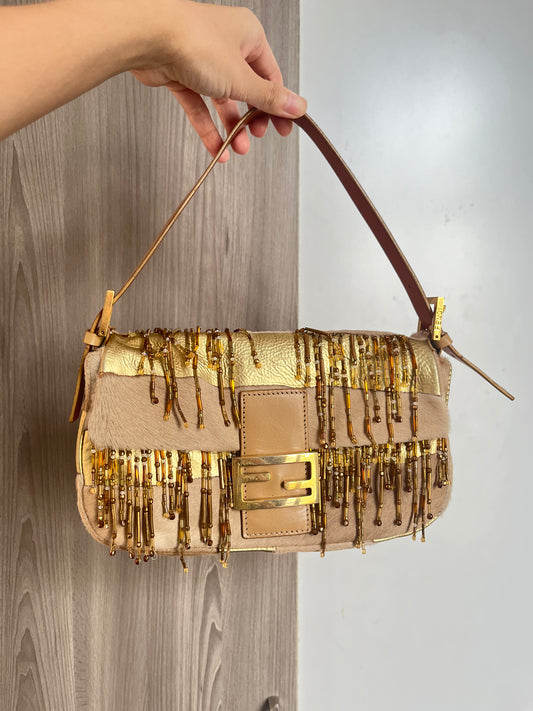 FENDI BAGUETTE GOLD BEADED YELLOW BAG