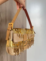 FENDI BAGUETTE GOLD BEADED YELLOW BAG