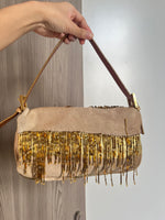 FENDI BAGUETTE GOLD BEADED YELLOW BAG