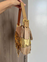FENDI BAGUETTE GOLD BEADED YELLOW BAG