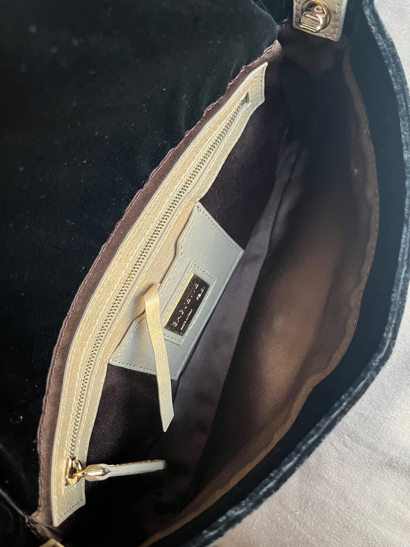 FENDI BAGUETTE BLACK VELVET FRINGE BAG