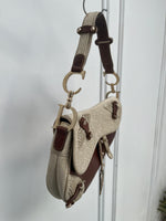 DIOR BROWN GOLD LEATHER & FABRIC SADDLE BAG