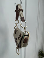 DIOR BROWN GOLD LEATHER & FABRIC SADDLE BAG