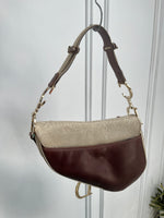 DIOR BROWN GOLD LEATHER & FABRIC SADDLE BAG