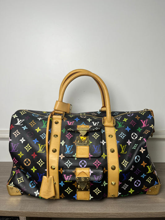 LOUIS VUITTON BLACK MURAKAMI MONOGRAM KEEPALL 45 TRAVEL BAG