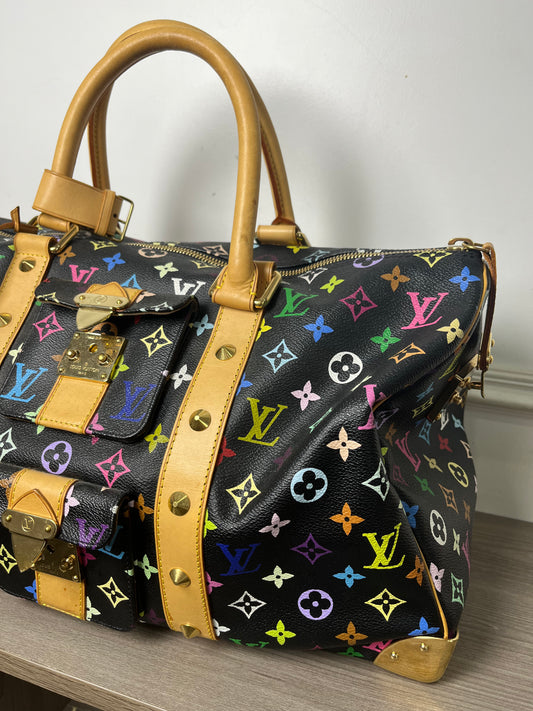 LOUIS VUITTON BLACK MURAKAMI MONOGRAM KEEPALL 45 TRAVEL BAG
