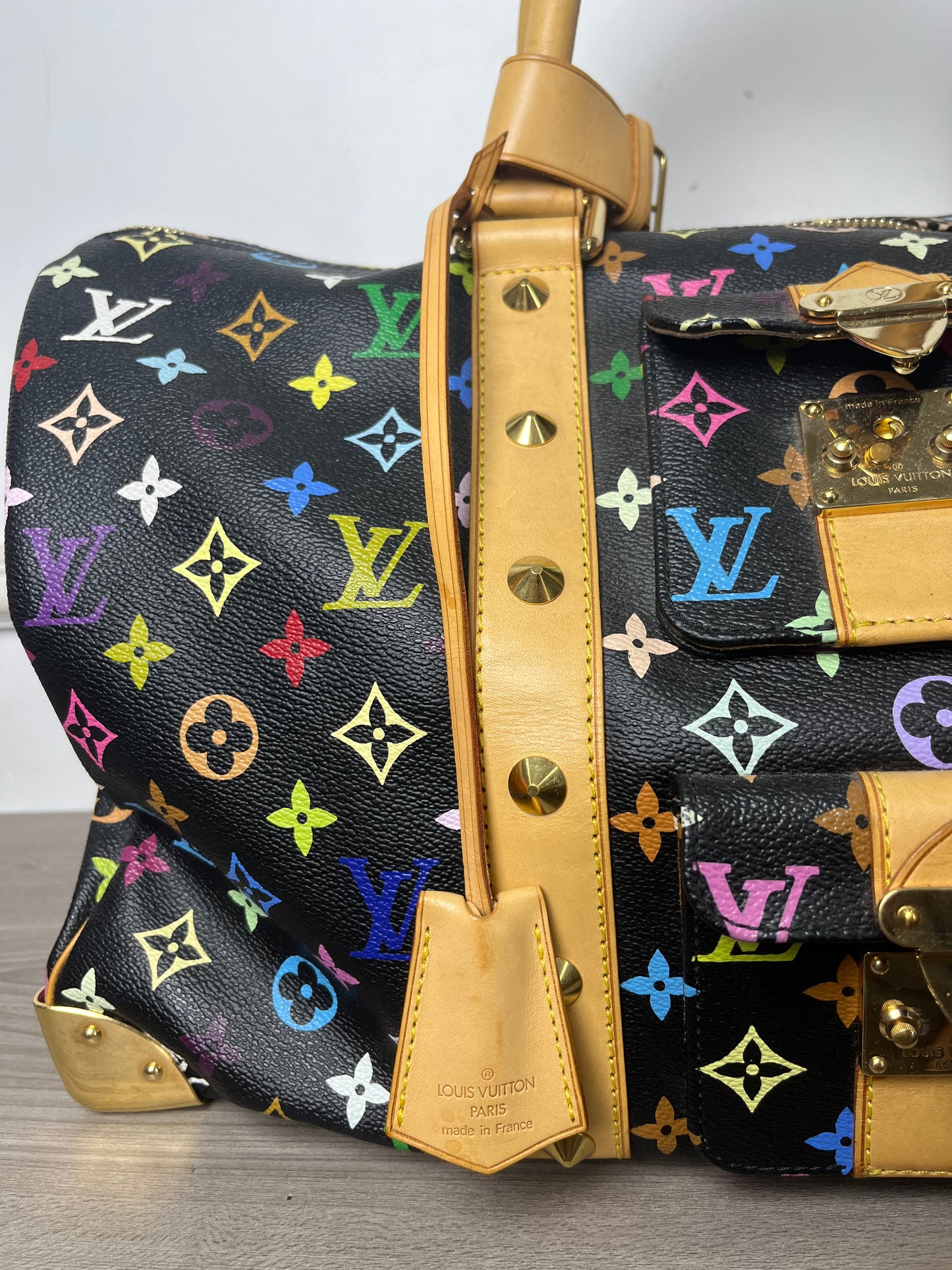 LOUIS VUITTON BLACK MURAKAMI MONOGRAM KEEPALL 45 TRAVEL BAG