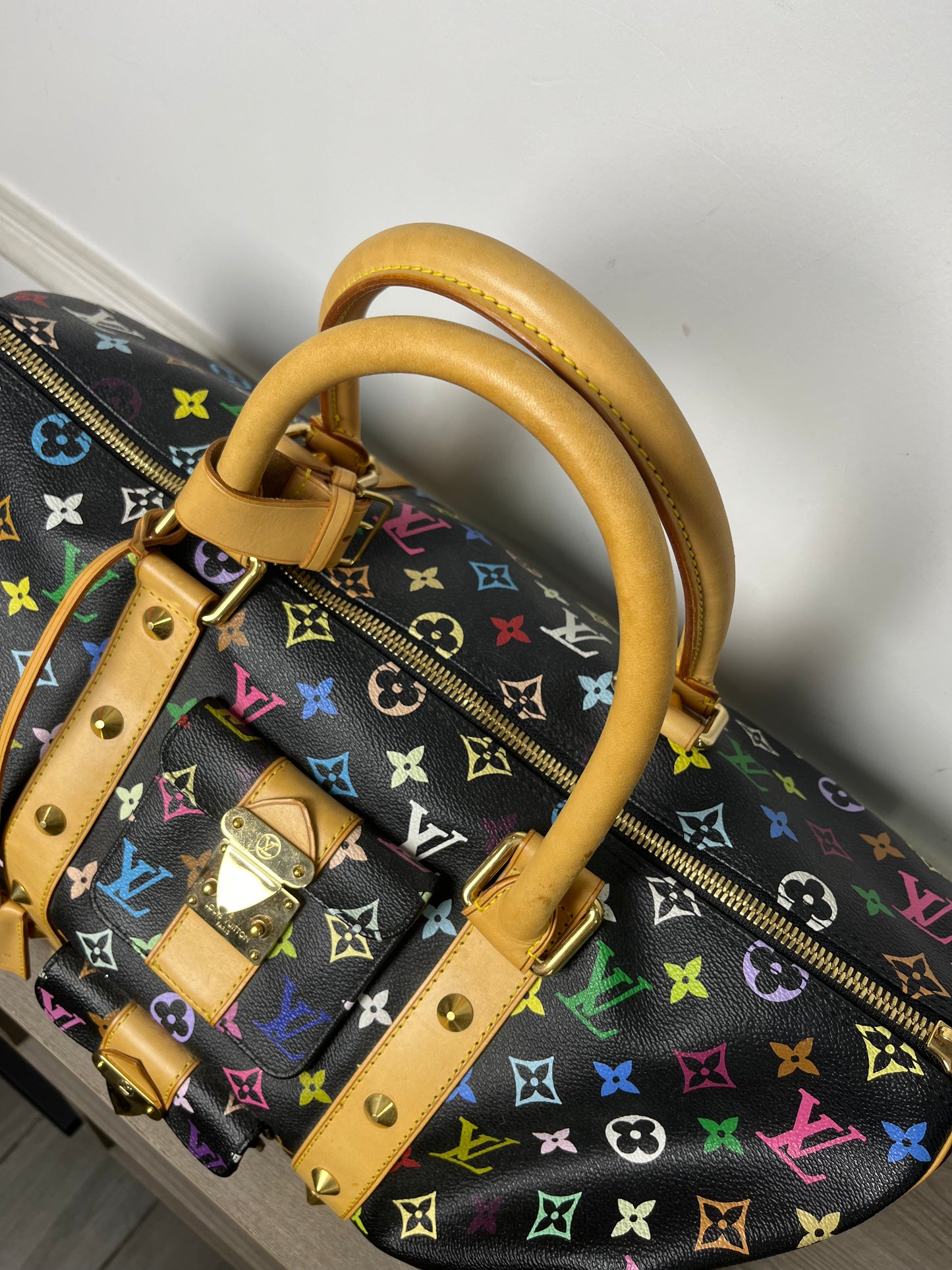 LOUIS VUITTON BLACK MURAKAMI MONOGRAM KEEPALL 45 TRAVEL BAG