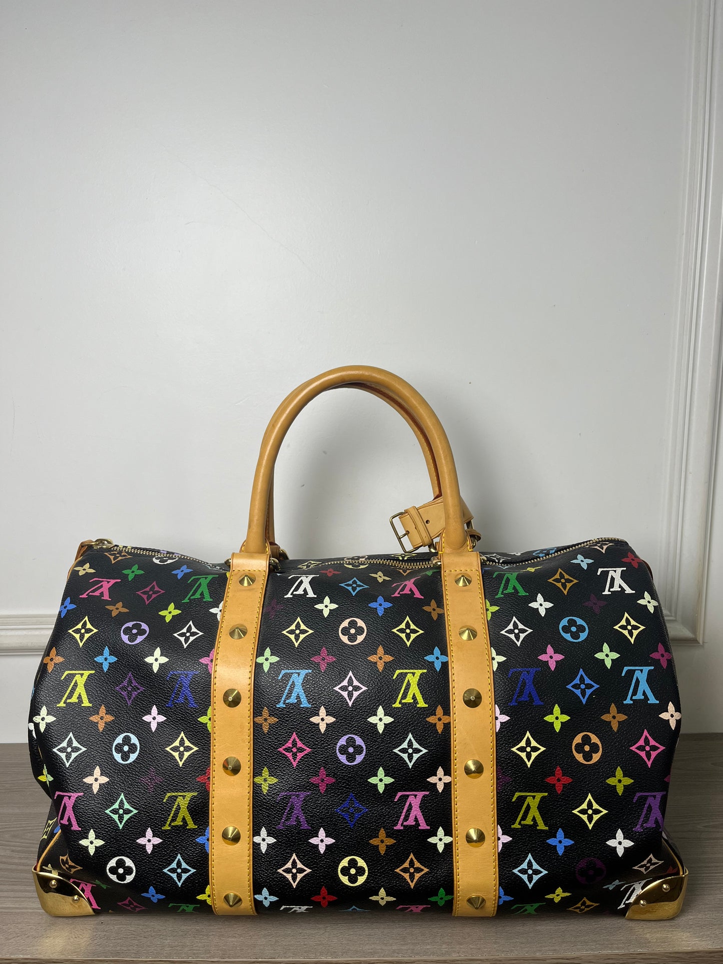 LOUIS VUITTON BLACK MURAKAMI MONOGRAM KEEPALL 45 TRAVEL BAG