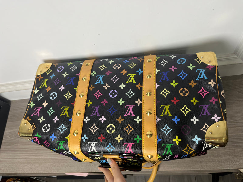 LOUIS VUITTON BLACK MURAKAMI MONOGRAM KEEPALL 45 TRAVEL BAG
