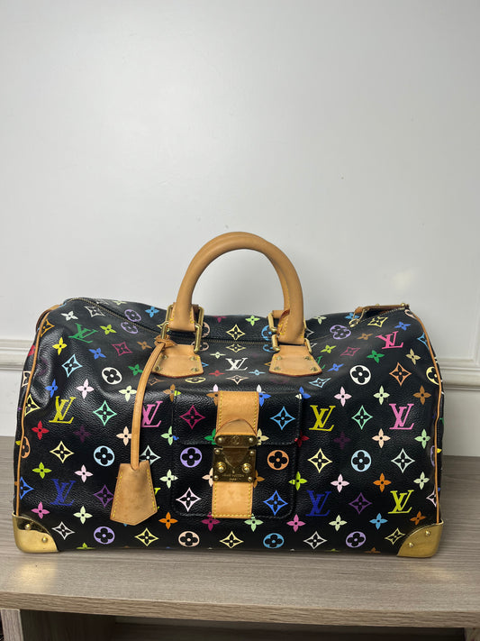 LOUIS VUITTON BLACK MURAKAMI KEEPALL 40 TRAVEL BAG