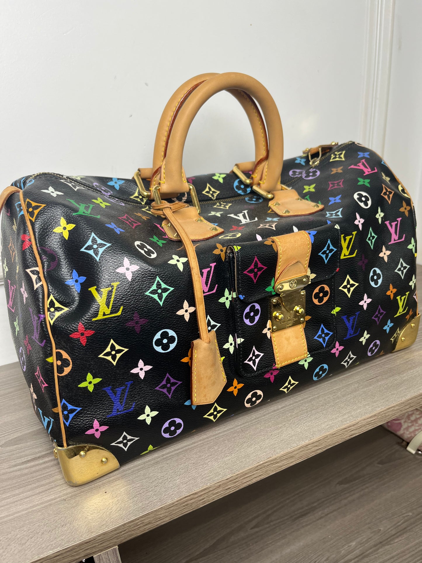LOUIS VUITTON BLACK MURAKAMI KEEPALL 40 TRAVEL BAG