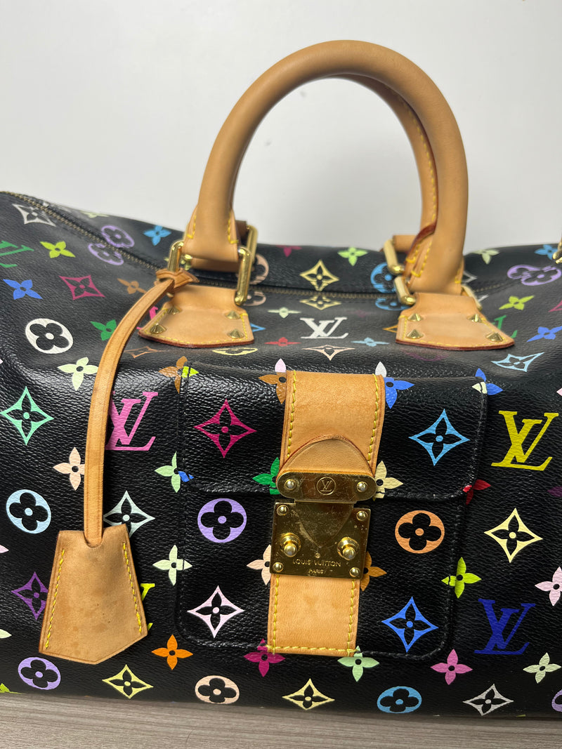 LOUIS VUITTON BLACK MURAKAMI KEEPALL 40 TRAVEL BAG