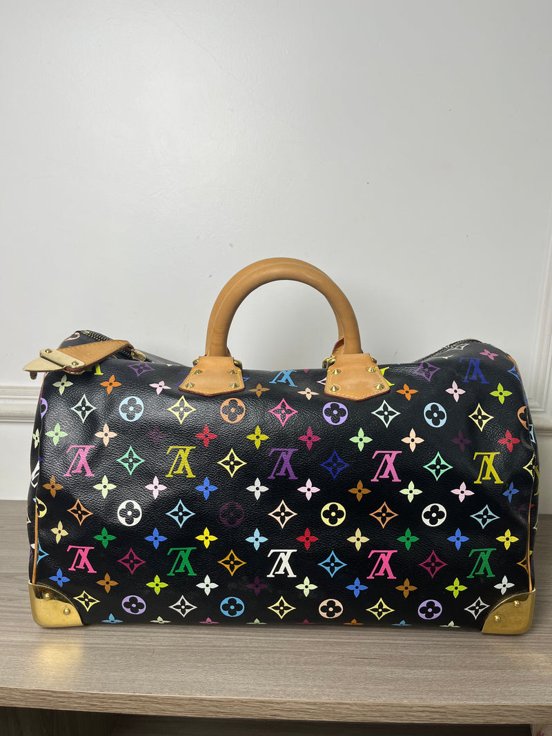 LOUIS VUITTON BLACK MURAKAMI KEEPALL 40 TRAVEL BAG