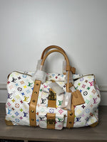 LOUIS VUITTON WHITE MURAKAMI KEEPALL 45 TRAVEL BAG