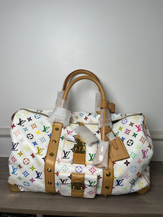 LOUIS VUITTON WHITE MURAKAMI KEEPALL 45 TRAVEL BAG
