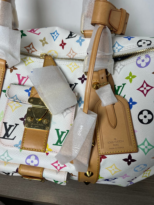 LOUIS VUITTON WHITE MURAKAMI KEEPALL 45 TRAVEL BAG