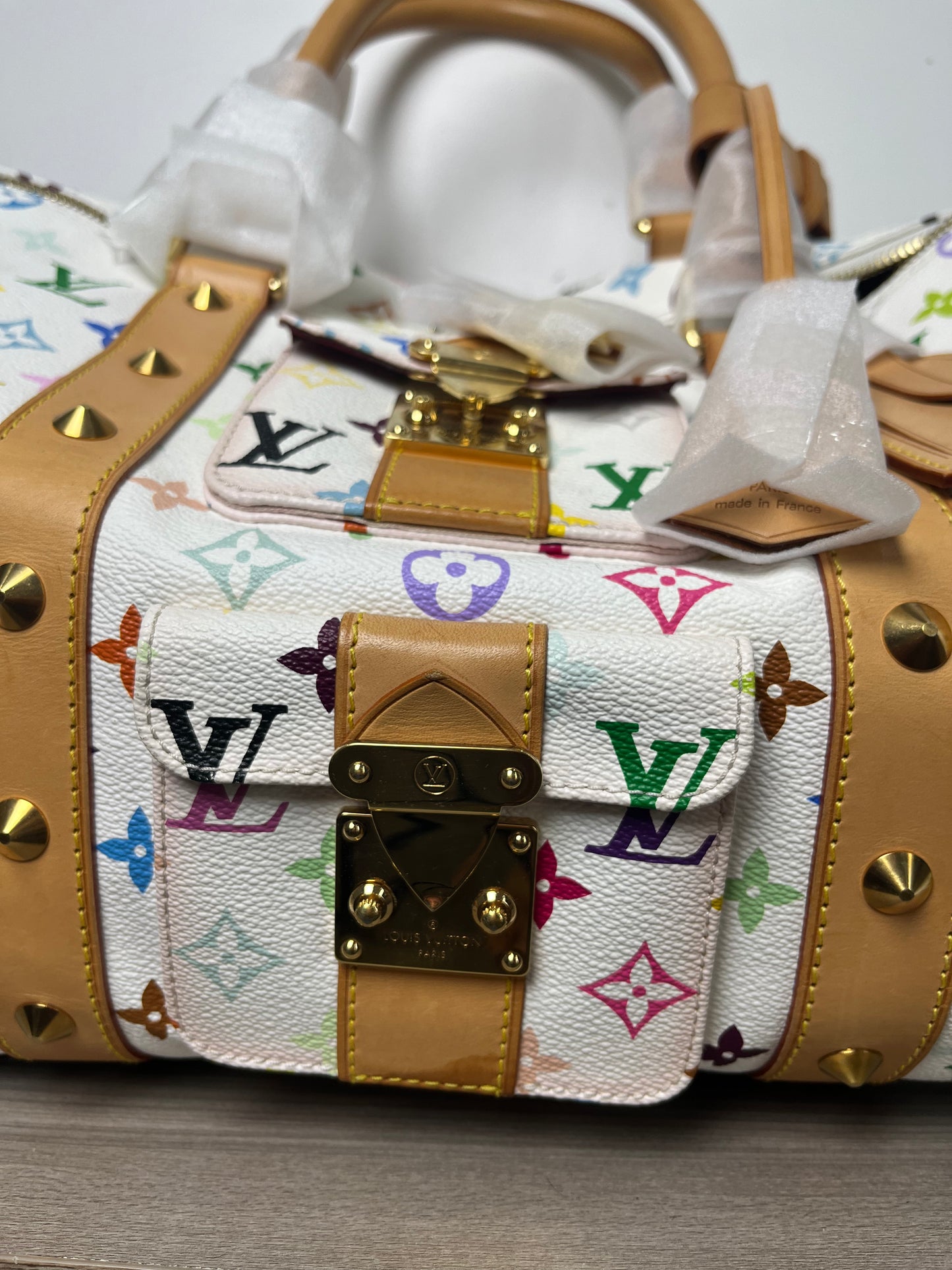 LOUIS VUITTON WHITE MURAKAMI KEEPALL 45 TRAVEL BAG