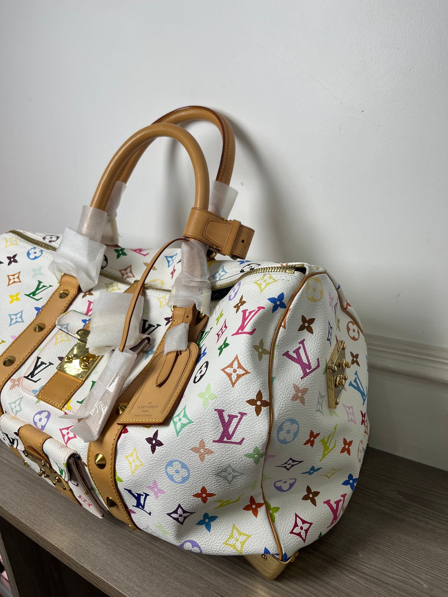 LOUIS VUITTON WHITE MURAKAMI KEEPALL 45 TRAVEL BAG