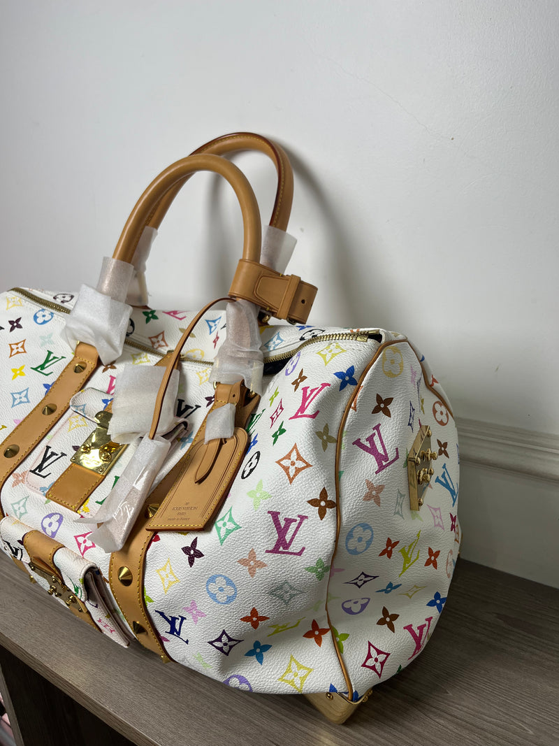LOUIS VUITTON WHITE MURAKAMI KEEPALL 45 TRAVEL BAG
