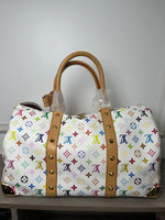 LOUIS VUITTON WHITE MURAKAMI KEEPALL 45 TRAVEL BAG
