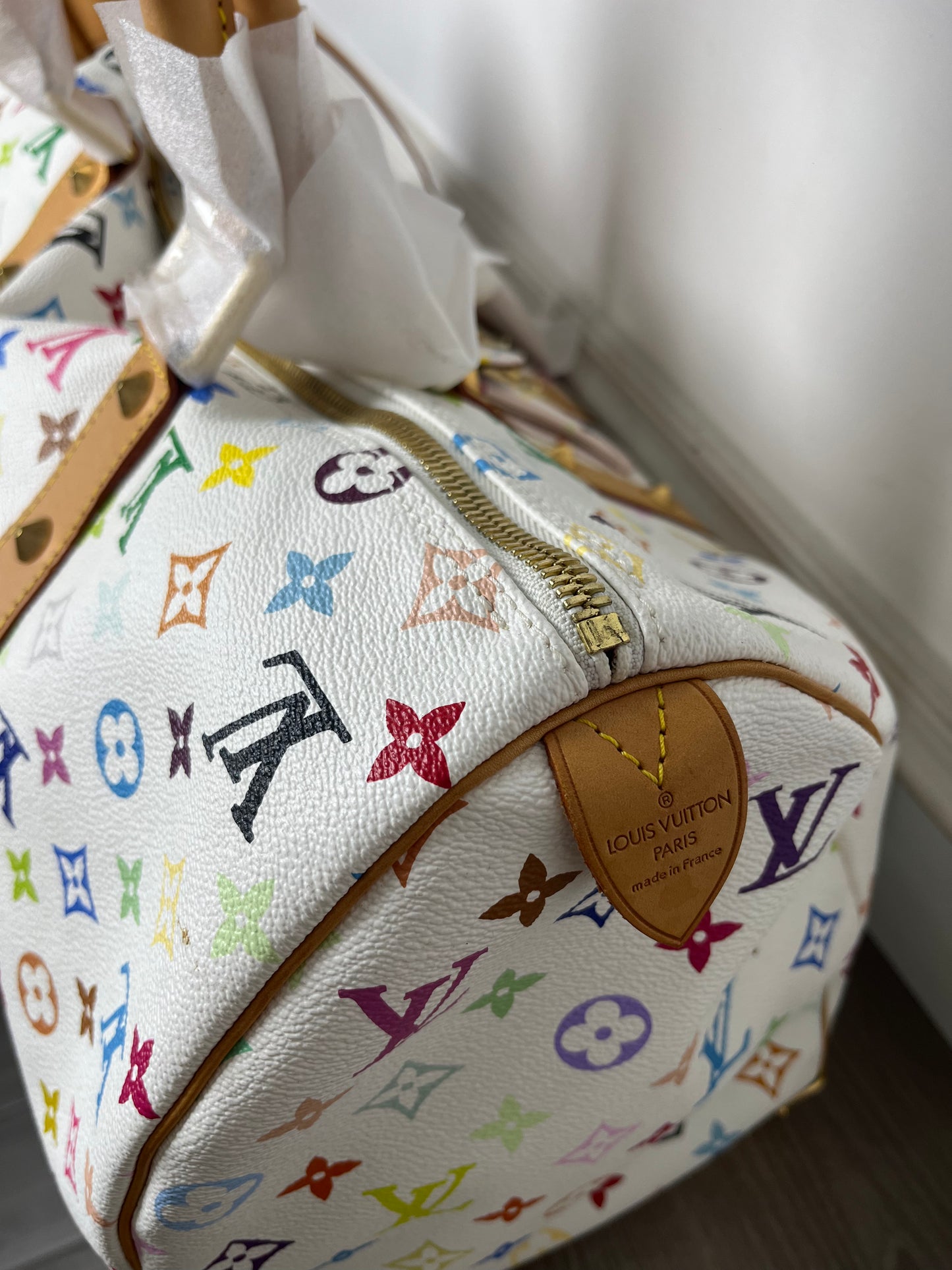 LOUIS VUITTON WHITE MURAKAMI KEEPALL 45 TRAVEL BAG