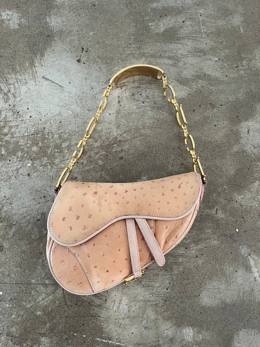 DIOR PINK OSTRICH SADDLE BAG