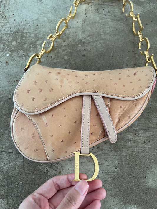 DIOR PINK OSTRICH SADDLE BAG