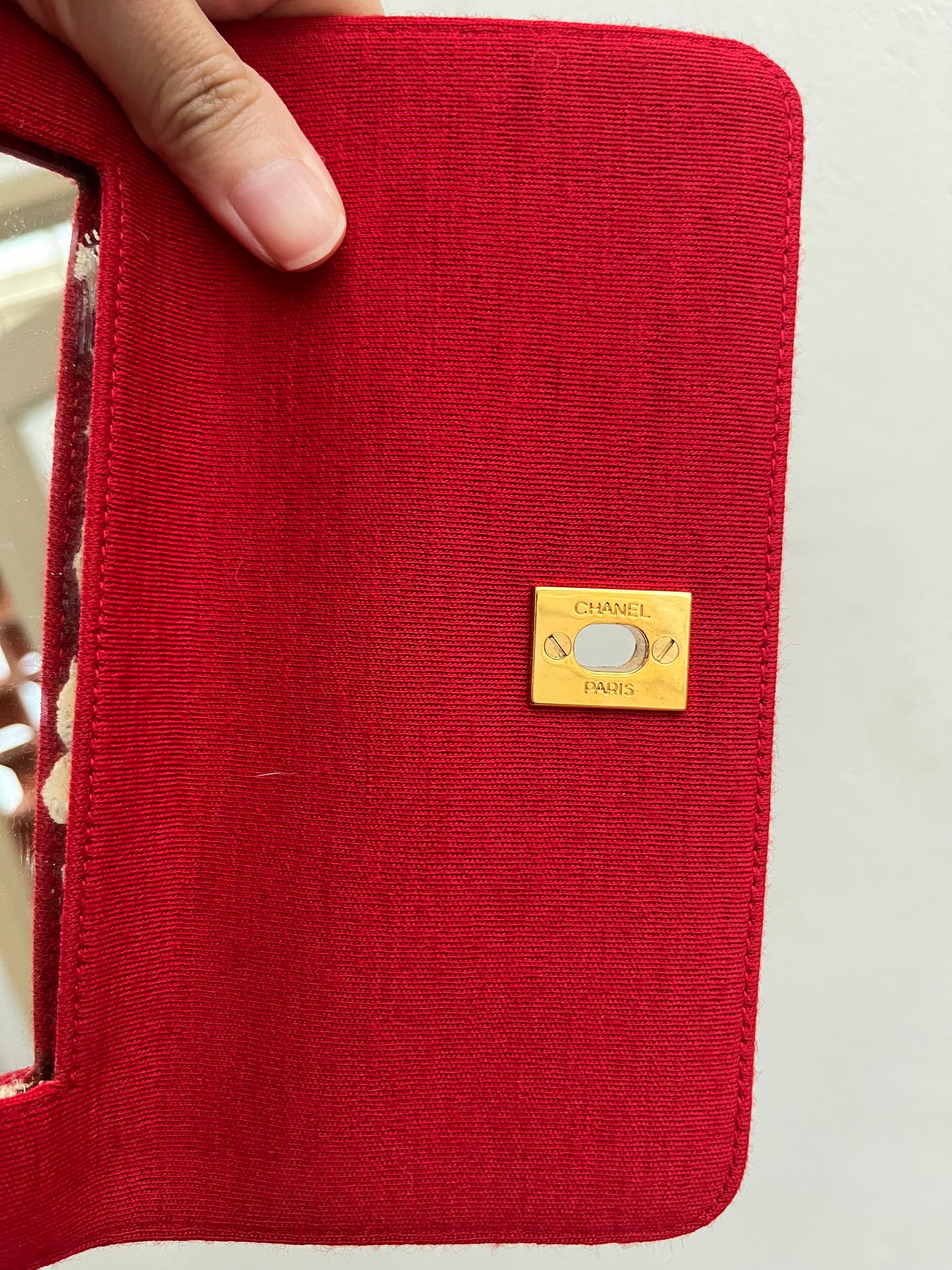CHANEL HANDBAG IN RED CANVAS FLAP BAG