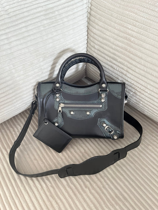 BALENCIAGA BLACK LEATHER MINI CITY BAG