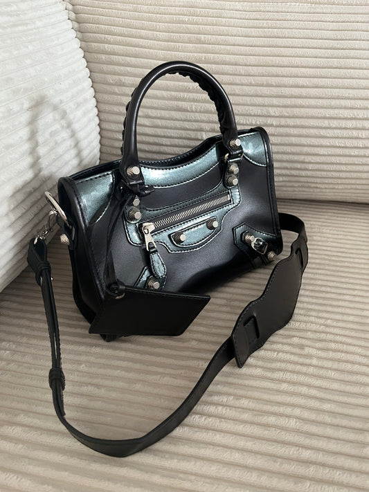 BALENCIAGA BLACK LEATHER MINI CITY BAG