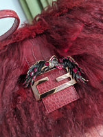 FENDI RED FUR CROCODILE BAGUETTE BAG
