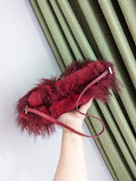 FENDI RED FUR CROCODILE BAGUETTE BAG