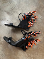 PRADA FLAME FIRE BLACK ORANGE HEELS