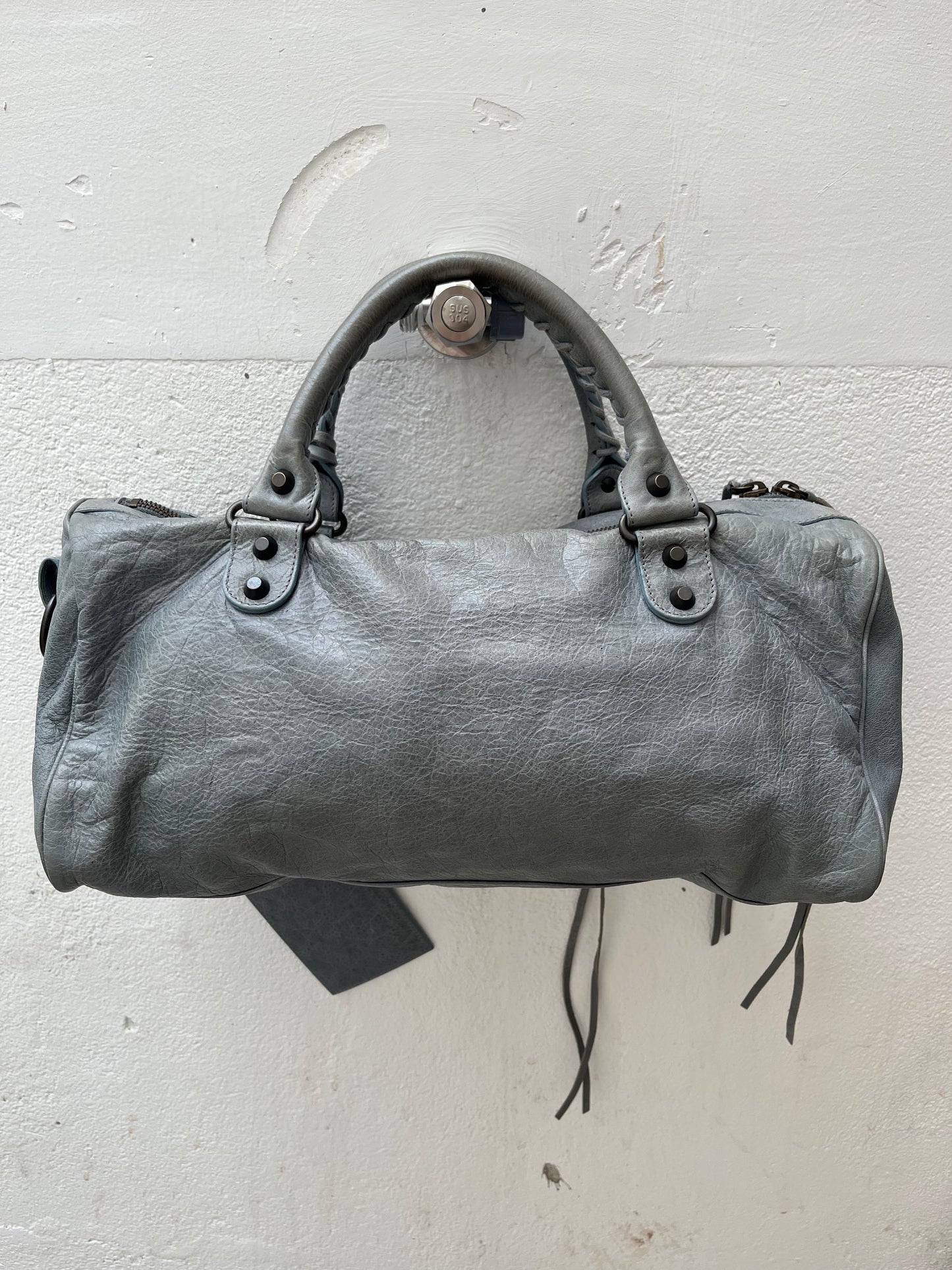 BALENCIAGA TWIGGY GREY BLUE LEATHER HANDBAG