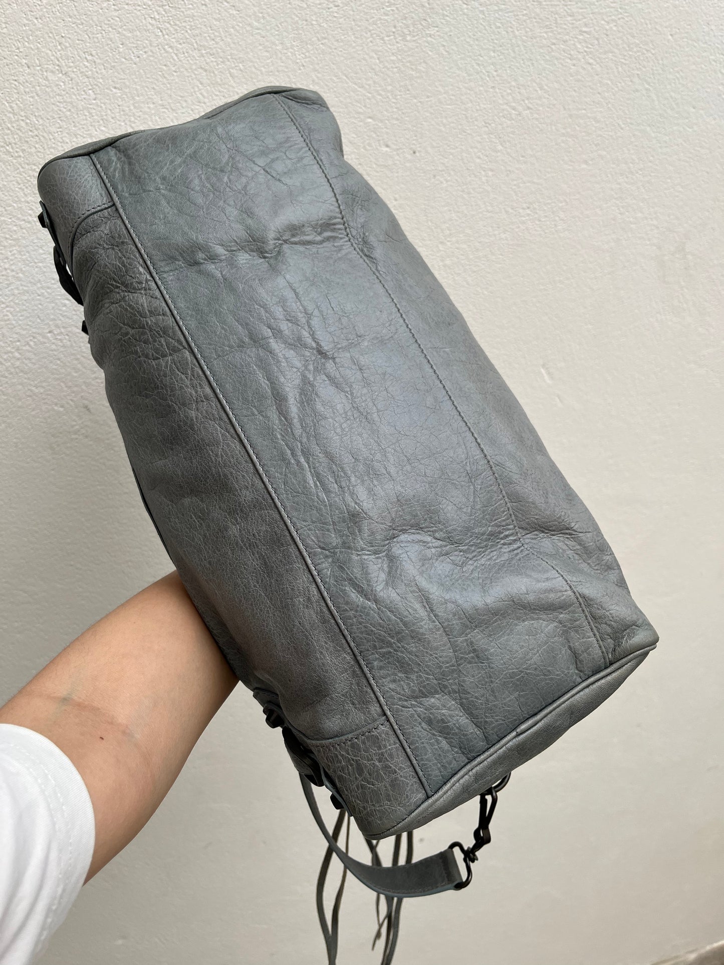 BALENCIAGA TWIGGY GREY BLUE LEATHER HANDBAG