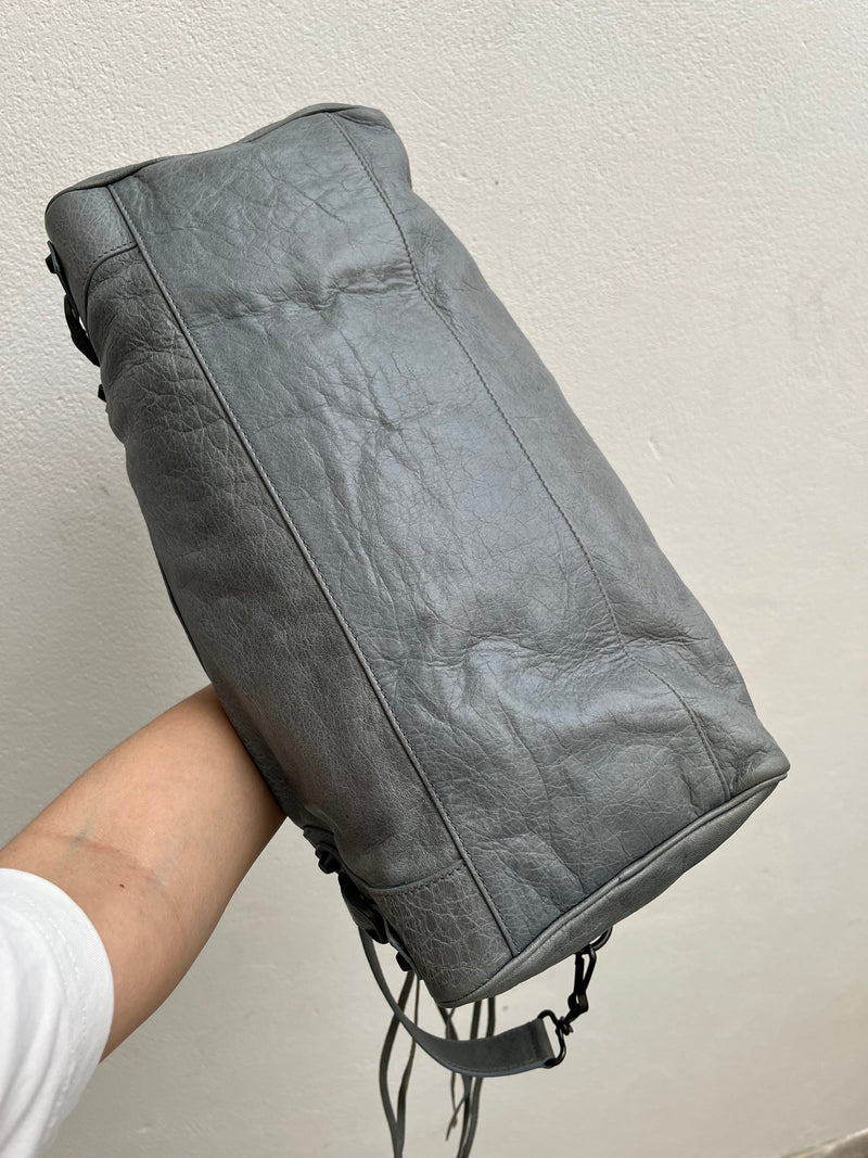 BALENCIAGA TWIGGY GREY BLUE LEATHER HANDBAG