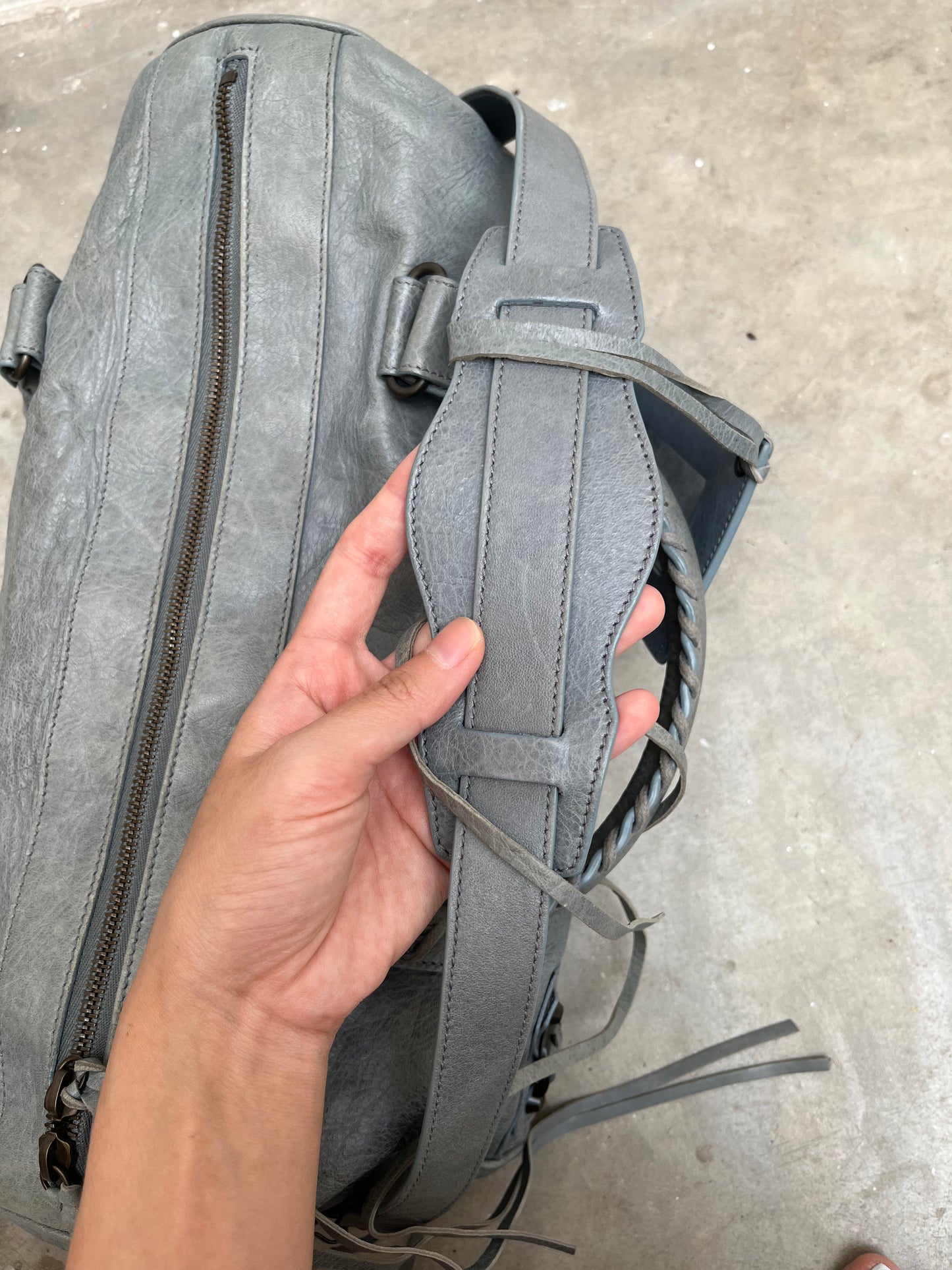 BALENCIAGA TWIGGY GREY BLUE LEATHER HANDBAG