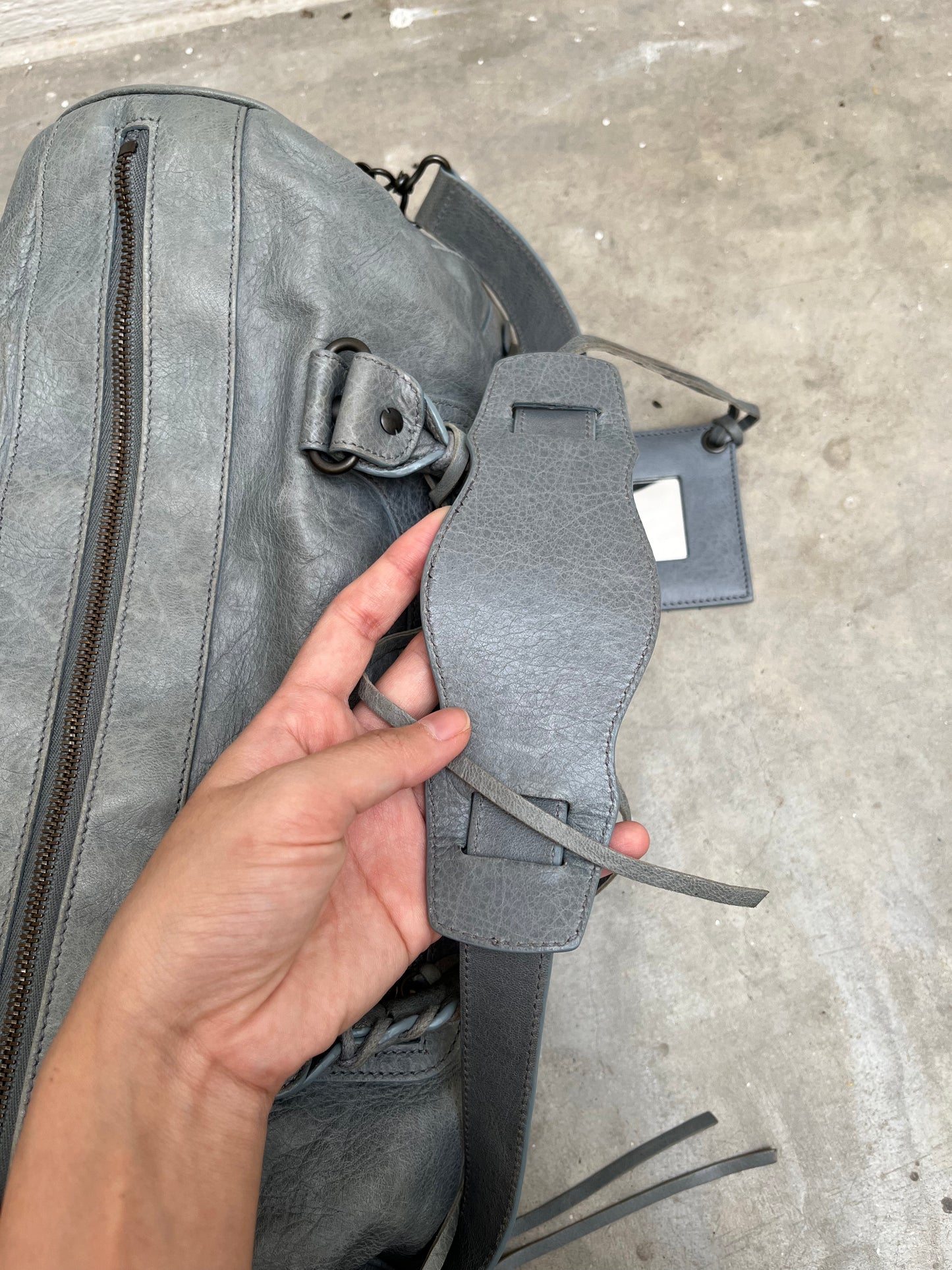 BALENCIAGA TWIGGY GREY BLUE LEATHER HANDBAG